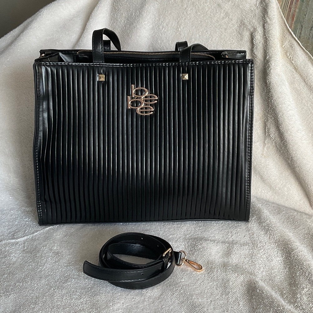 bebe Black Tote Bag with Gold Accents